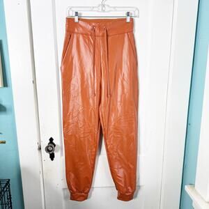 Noli Orange Faux Leather Slim Tapered Leg Pull On Pants Drawstring Waist Small S